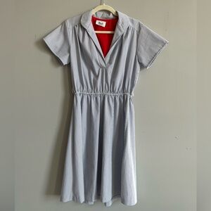 Vintage Breli Originals 60s/70s White & Blue Seersucker Collared V-Neck Dress